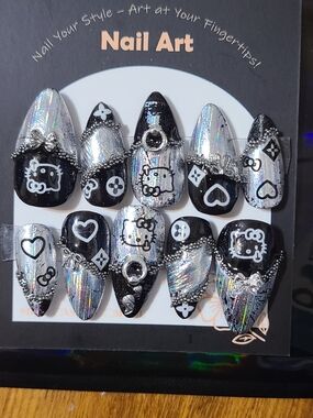 Hello Kitty Black & Silver Press-On Nail Set by